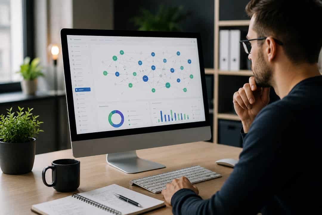 SEO-Experte analysiert eine Backlink Strategie und verknüpfte Webseiten zur Verbesserung der Google Rankings