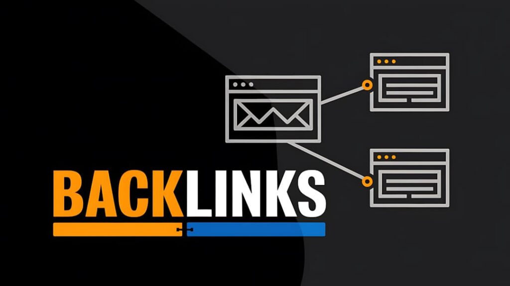 Grafik mit verknüpften Webseiten und dem Wort Backlinks als Symbol für eine nachhaltige Backlink Strategie im SEO