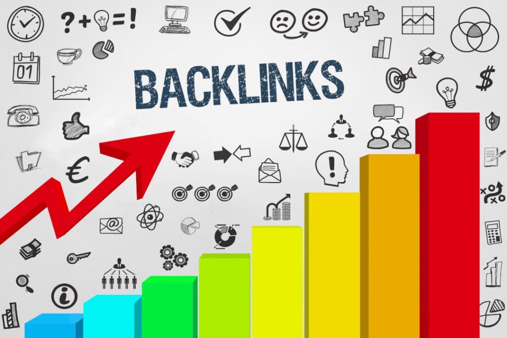 Bunte Wachstumsgrafik mit Pfeil nach oben als Symbol für langfristigen SEO-Erfolg durch eine nachhaltige Backlink Strategie