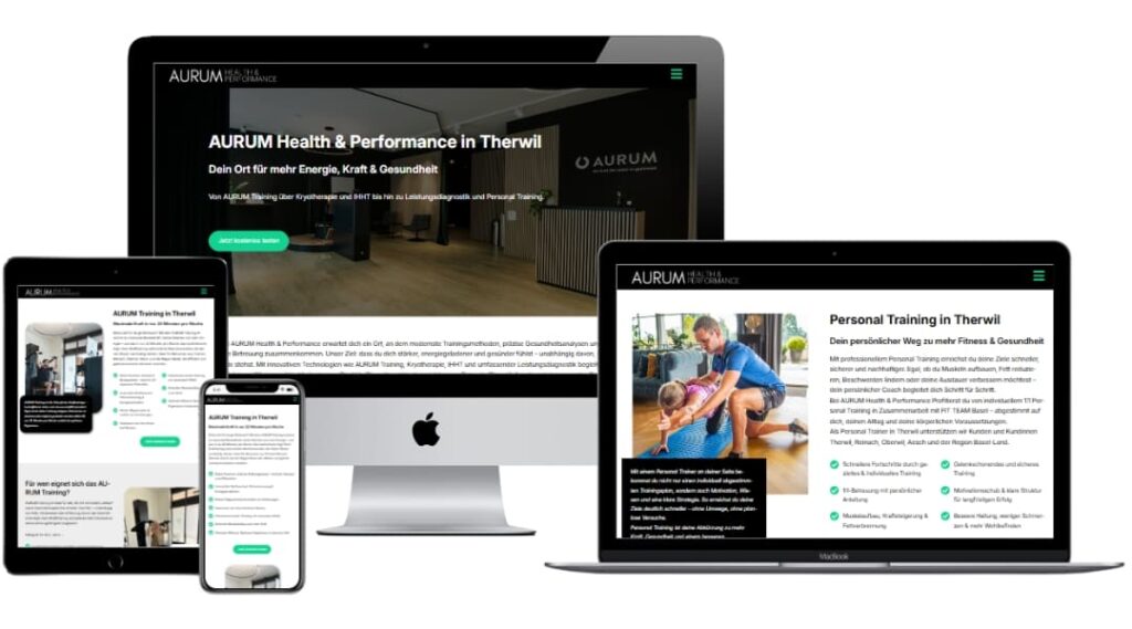 Fitness- und Gesundheitswebsite von AurumFit Therwil im modernen Webdesign