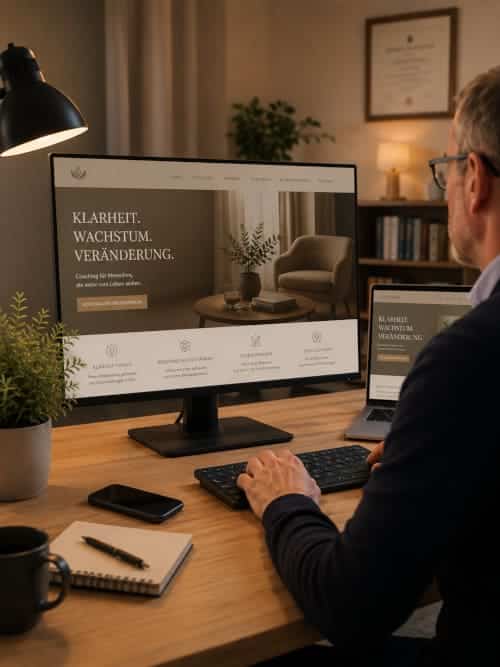 Entwicklung eines individuellen Designs für eine professionelle Coaching-Website am Computer