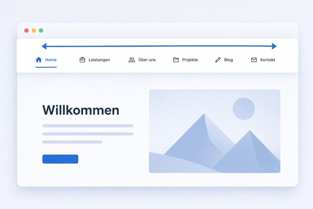 Klassische Navigation einer Website mit horizontalem Menü im Desktop-Design