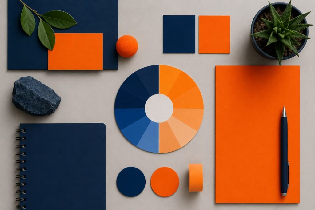 Komplementäres Farbschema mit Blau- und Orangetönen als Beispiel für kontrastreiche Farbkombinationen im Grafikdesign