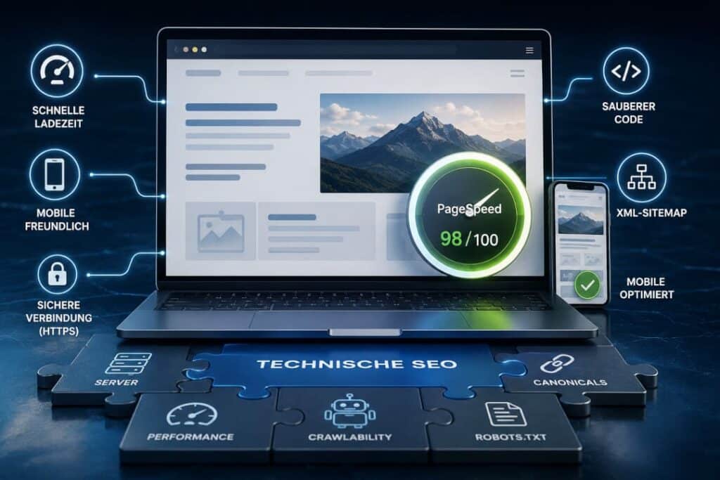 Technische SEO mit Fokus auf Ladezeit, mobile Optimierung und Website-Performance