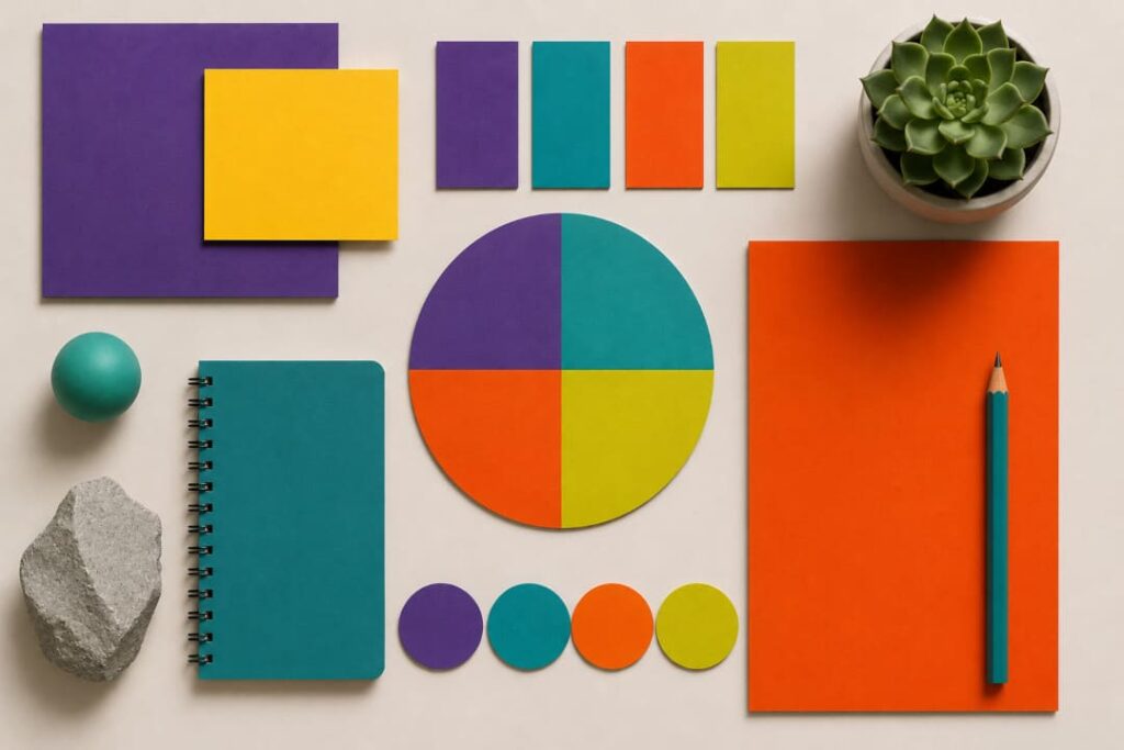 Tetradisches Farbschema mit vier ausgewogenen Farben als Beispiel für vielseitige Farbkombinationen im Grafikdesign