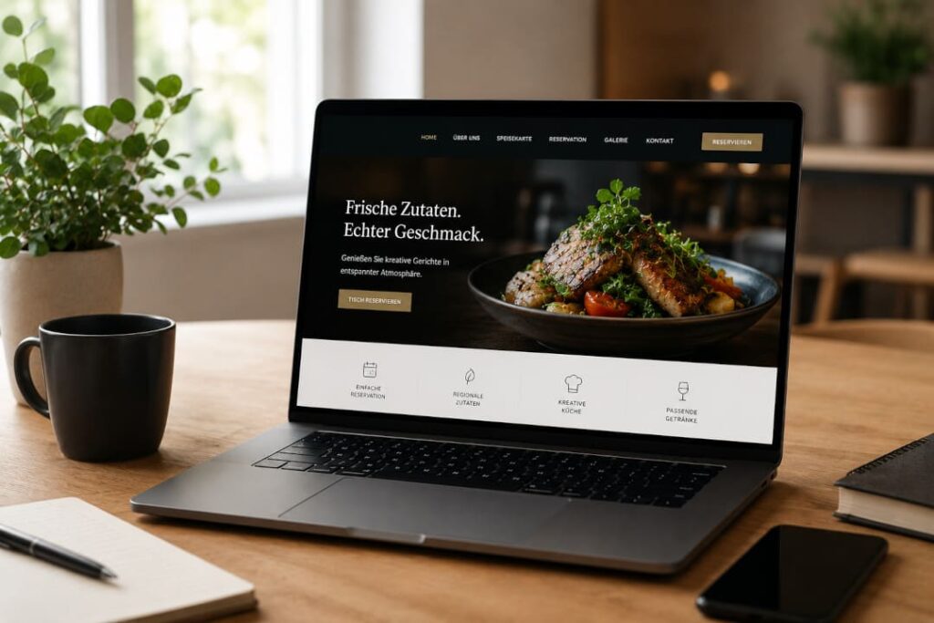 Webdesign für Restaurants mit moderner Restaurant Website auf einem Laptop