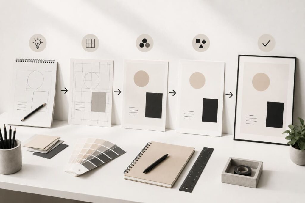 Schrittweiser Gestaltungsprozess von der ersten Idee bis zum professionellen Design
