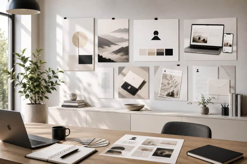 Minimalistisches Grafikdesign in einem modernen Designstudio mit klarer Gestaltung